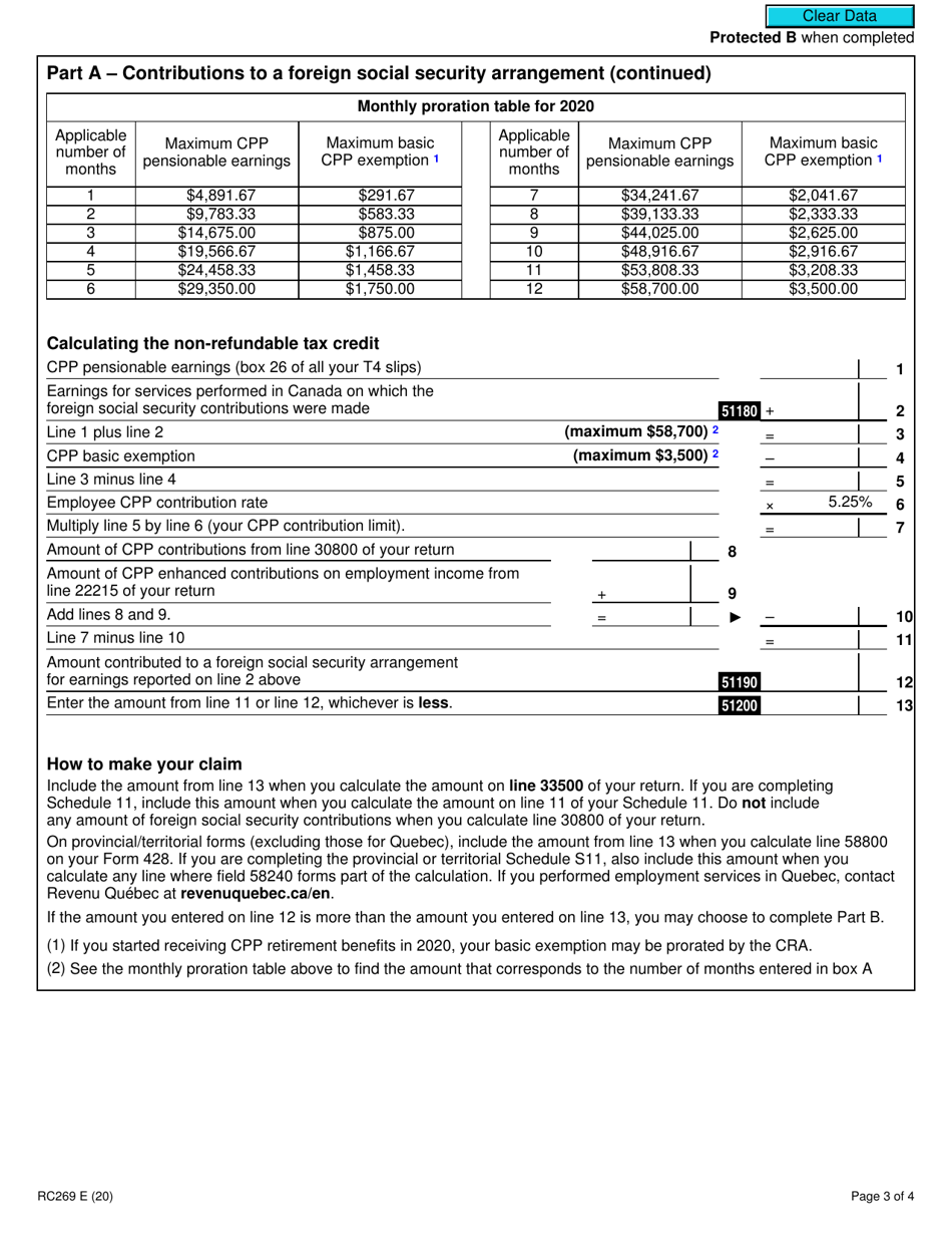 Form RC269 Employee Contributions to a Foreign Pension Plan or Social Security Arrangement - Non-united States Plans or Arrangements - Canada, Page 3
