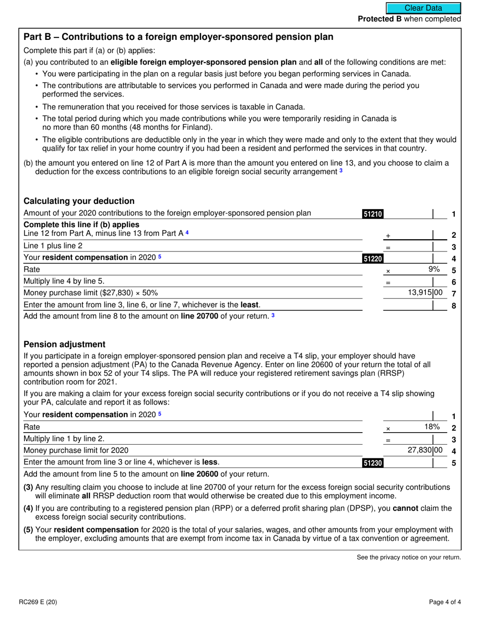 Form RC269 Employee Contributions to a Foreign Pension Plan or Social Security Arrangement - Non-united States Plans or Arrangements - Canada, Page 4