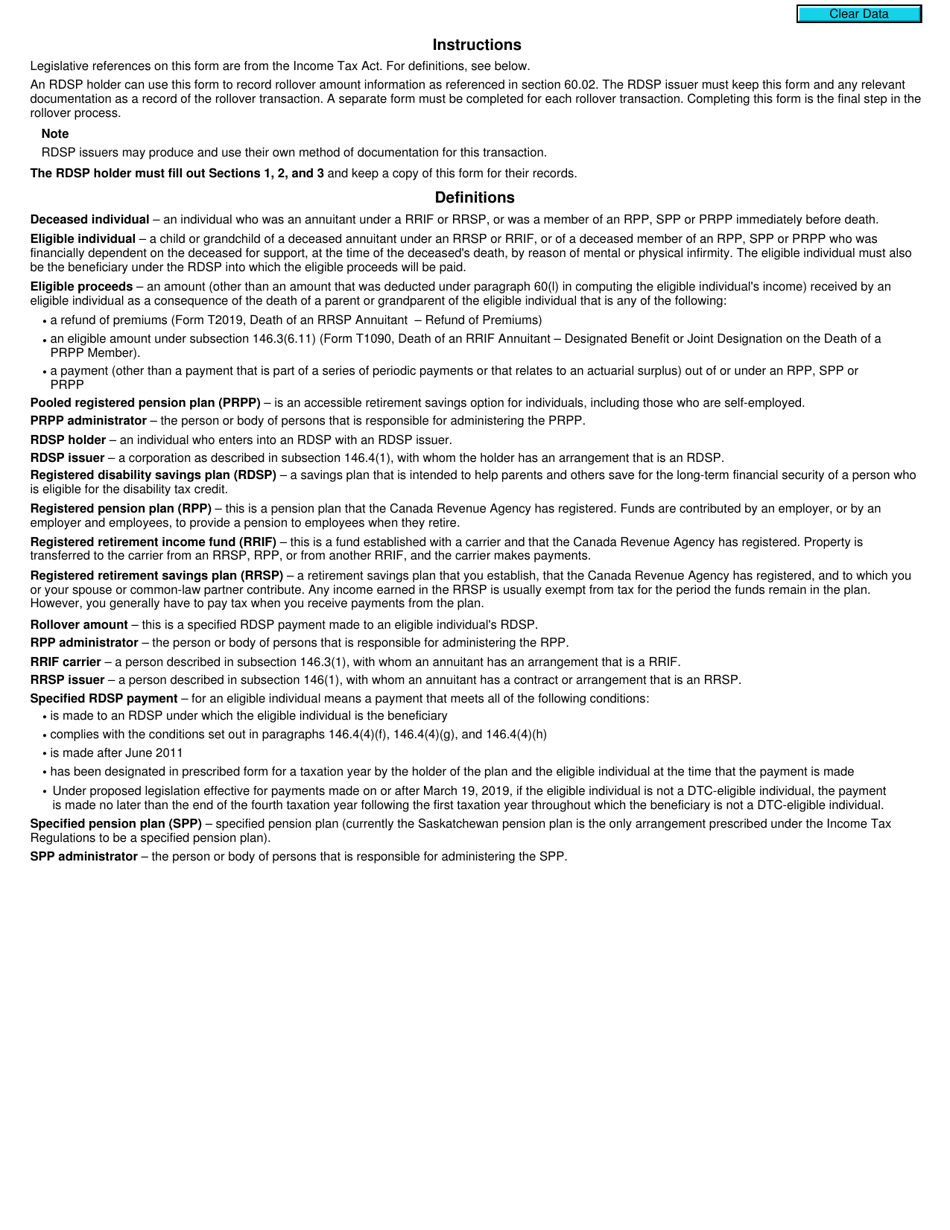 Form RC4625 Rollover to a Registered Disability Savings Plan (Rdsp) Under Paragraph 60(M) - Canada, Page 2