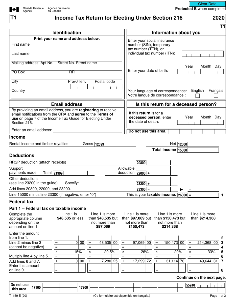 Form T1159 Download Fillable PDF Or Fill Online Income Tax Return For 