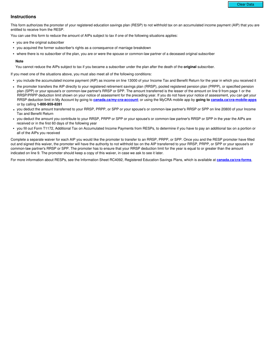 Form T1171 Tax Withholding Waiver on Accumulated Income Payments From Resps - Canada, Page 2