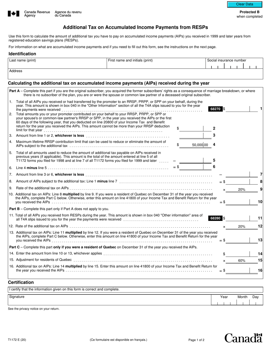 Form T1172 Download Fillable PDF or Fill Online Additional Tax on Accumulated Payments