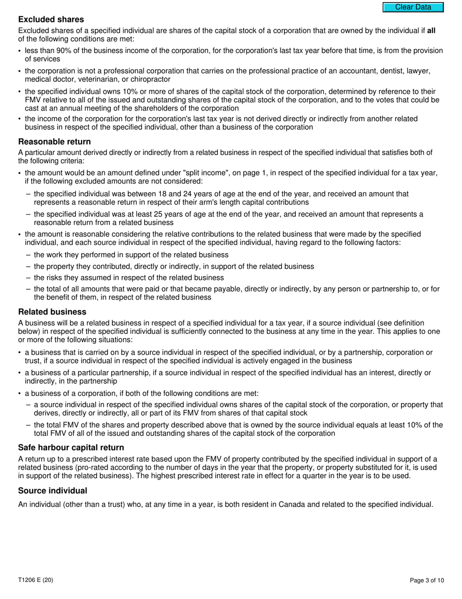 Form T1206 Tax on Split Income - Canada, Page 3