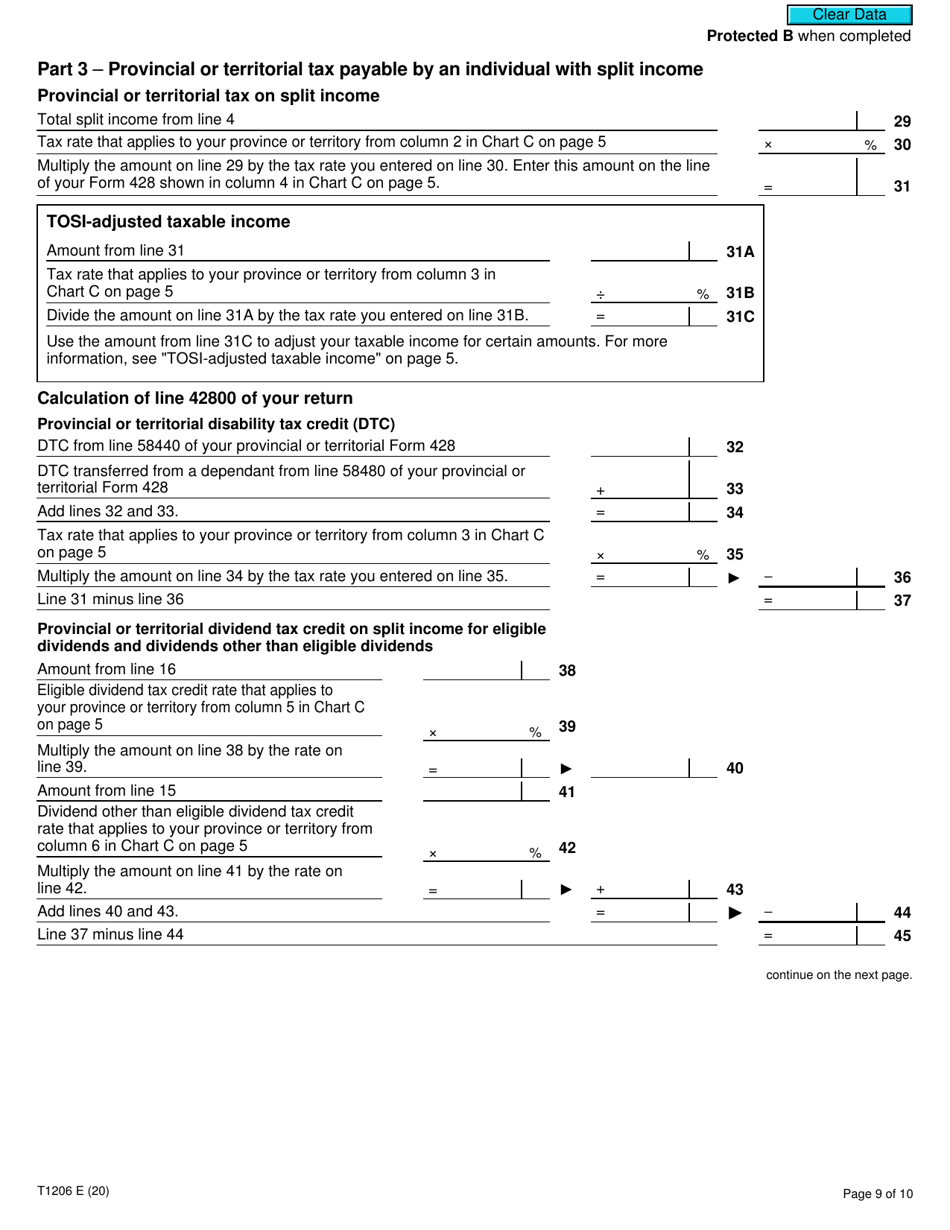 Form T1206 Download Fillable PDF or Fill Online Tax on Split Income ...