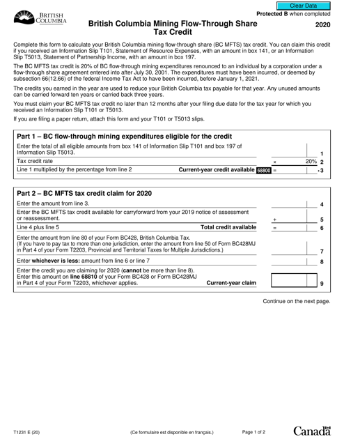Form T1231 2020 Printable Pdf