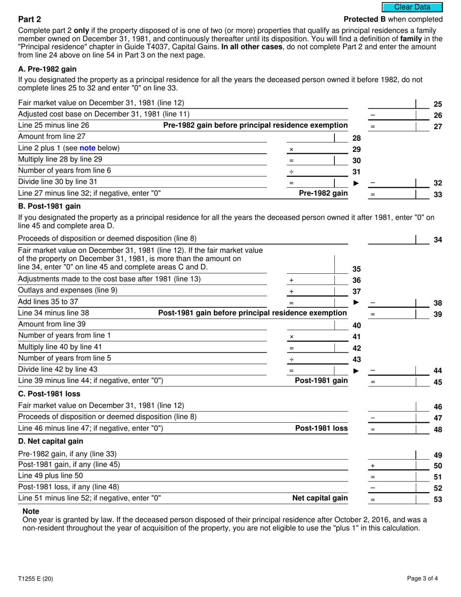 Form T1255 Designation of a Property as a Principal Residence by the Legal Representative of a Deceased Individual - Canada, Page 3