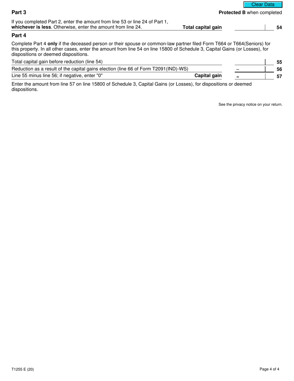 Form T1255 Designation of a Property as a Principal Residence by the Legal Representative of a Deceased Individual - Canada, Page 4