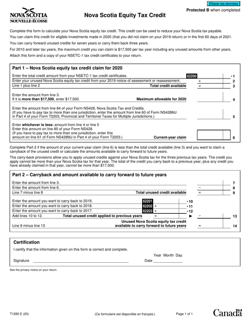 Form T1285 2020 Printable Pdf