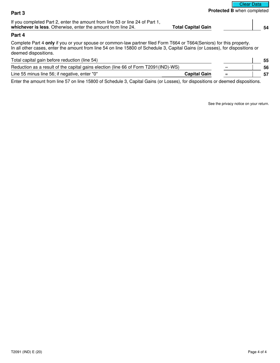 Form T2091 (IND) Designation of a Property as a Principal Residence by an Individual (Other Than a Personal Trust) - Canada, Page 4