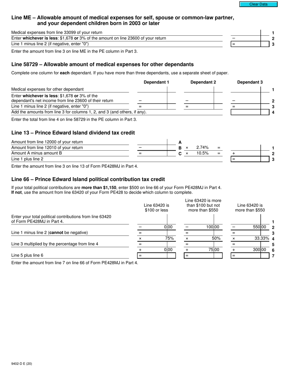 Form T2203 (9402-D) Worksheet PE428MJ Prince Edward Island - Canada, Page 3