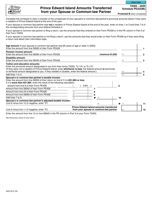 Form T2203 (9402-S2) Schedule PE(S2)MJ 2020 Printable Pdf