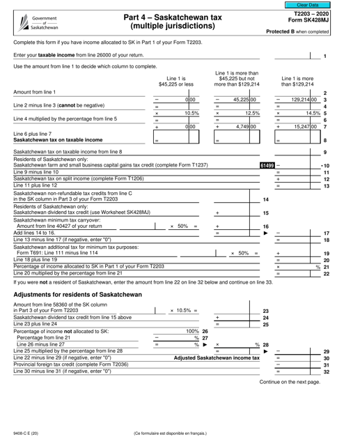 Form T2203 (9408-C; SK428MJ) Part 4 2020 Printable Pdf