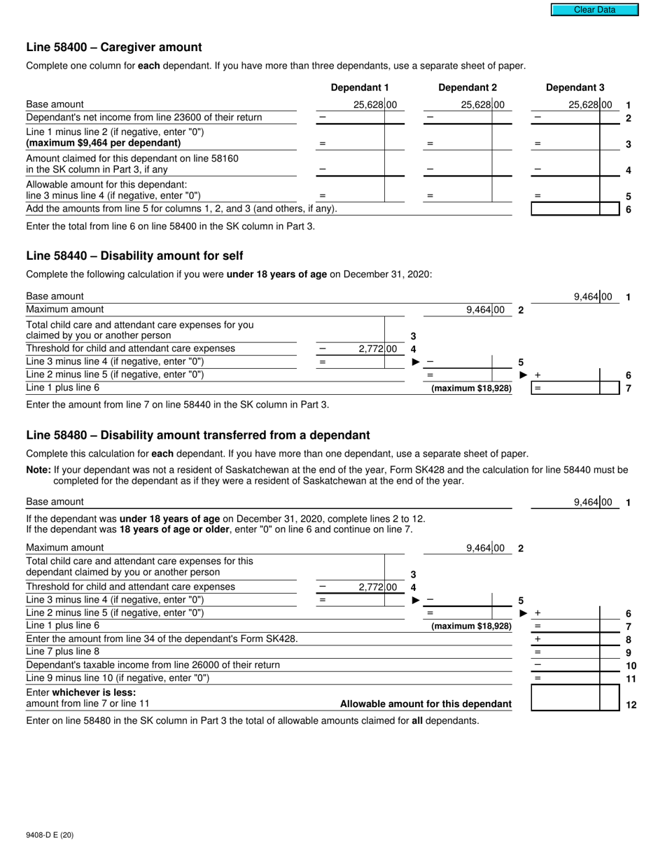 Form T2203 (9408-D) Worksheet SK428MJ Saskatchewan - Canada, Page 2