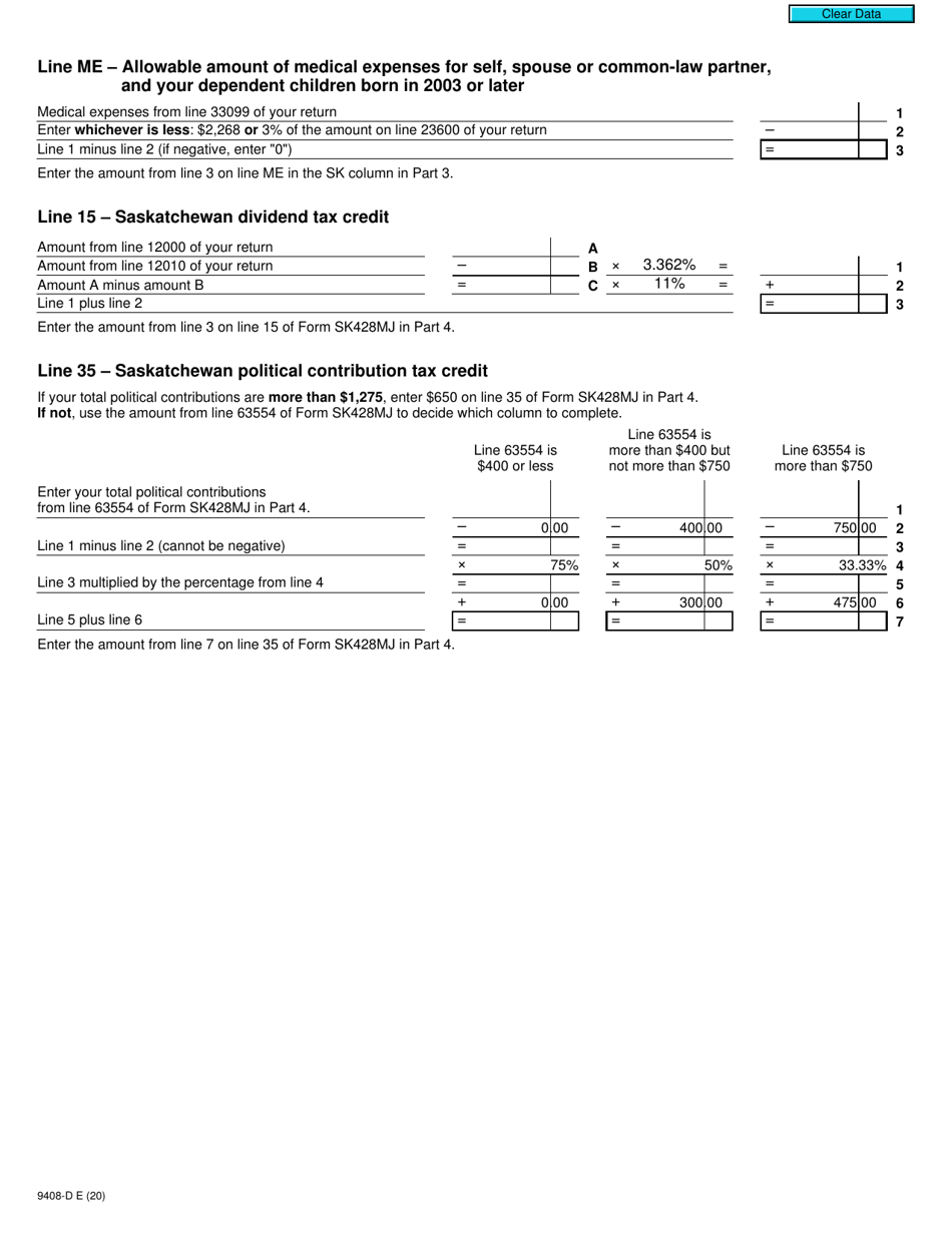 Form T2203 (9408-D) Worksheet SK428MJ Saskatchewan - Canada, Page 3