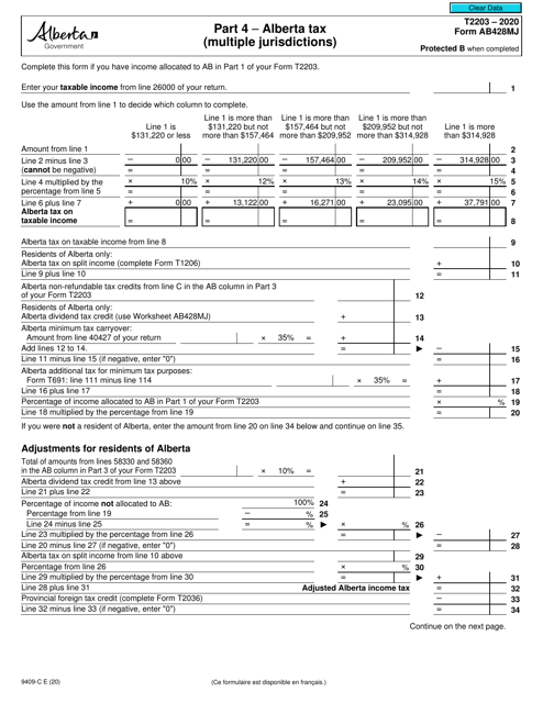 Form T2203 (9409-C; AB428MJ) Part 4 2020 Printable Pdf