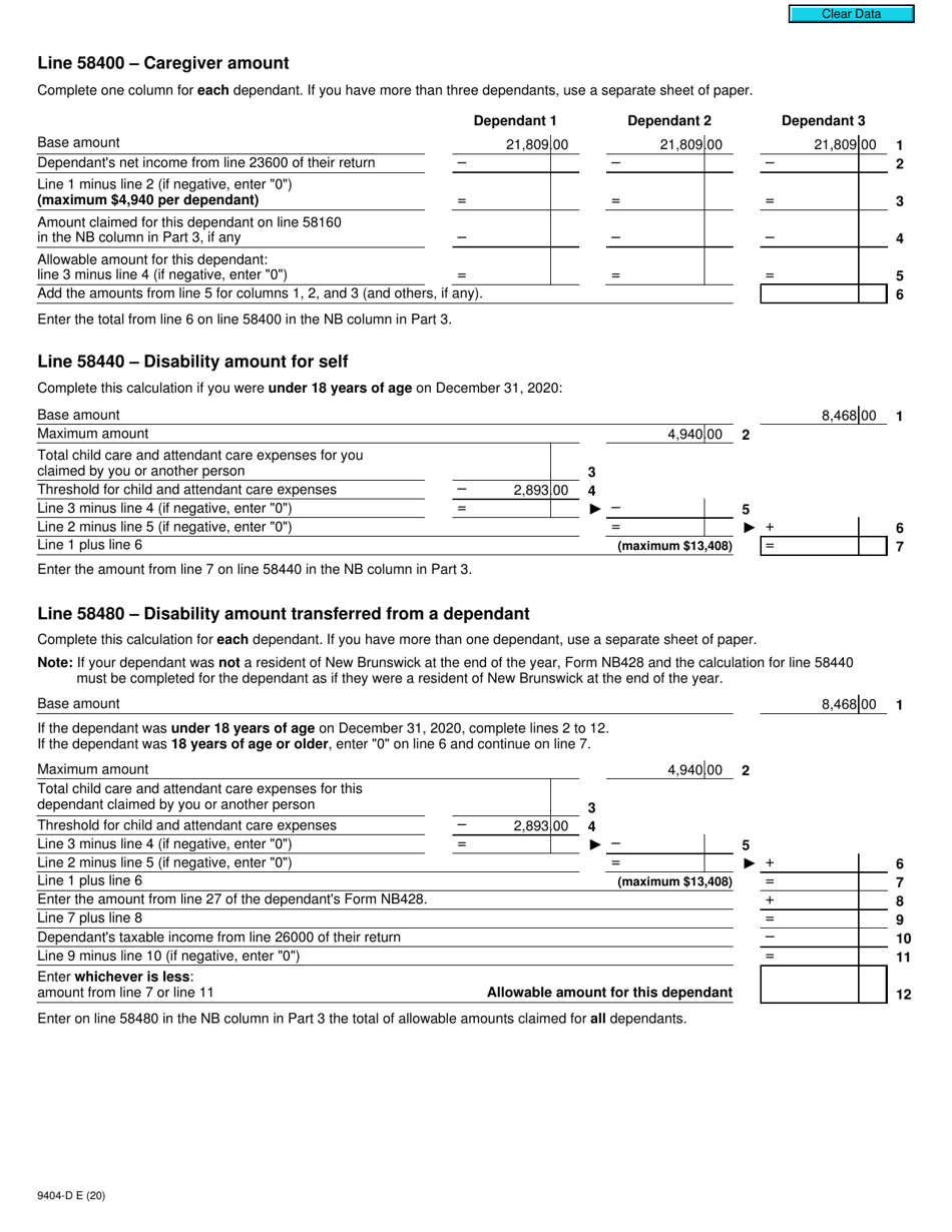 Form T2203 (9404-D) Worksheet NB428MJ New Brunswick - Canada, Page 2
