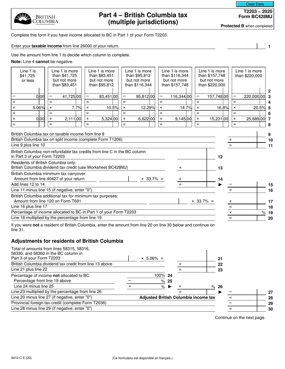 Form T2203 (9410-C; BC428MJ) Part 4 - 2020 - Fill Out, Sign Online and ...