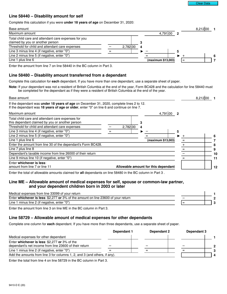 Form T2203 (9410-D) Worksheet BC428MJ British Columbia - Canada, Page 2
