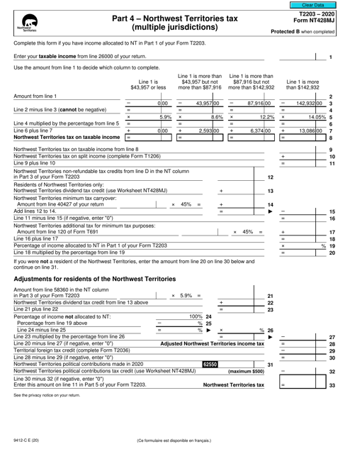 Form T2203 (9412-C; NT428MJ) Part 4 2020 Printable Pdf