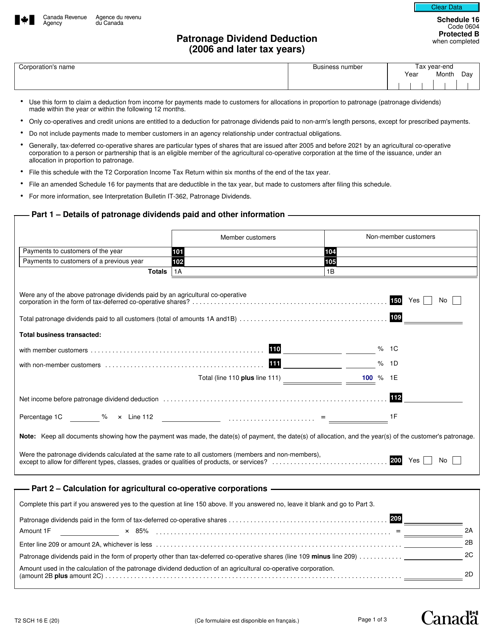 Form T2 Schedule 16  Printable Pdf