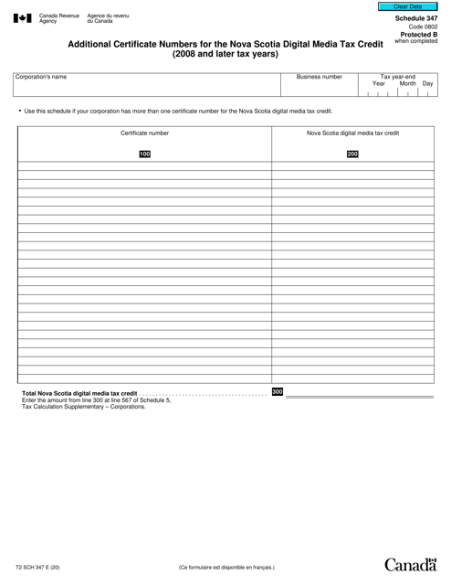Form T2 Schedule 347  Printable Pdf