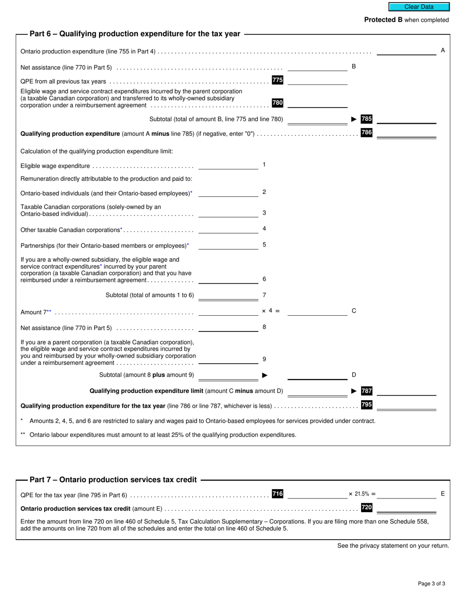 Form T2 Schedule 558 Ontario Production Services Tax Credit (2020 and Later Tax Years) - Canada, Page 3