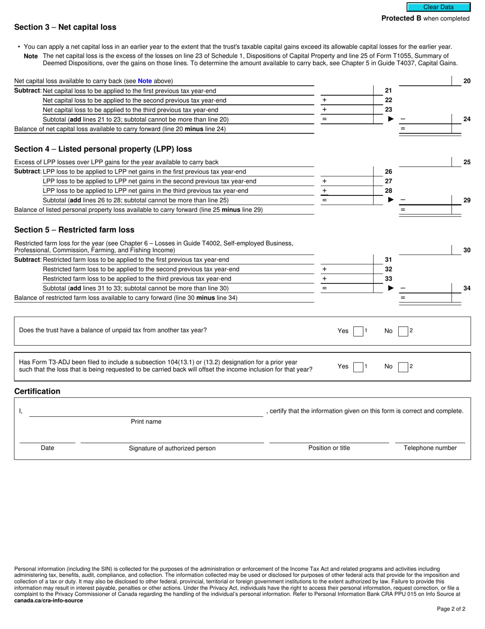 Form T3A Request for Loss Carryback by a Trust - Canada, Page 2