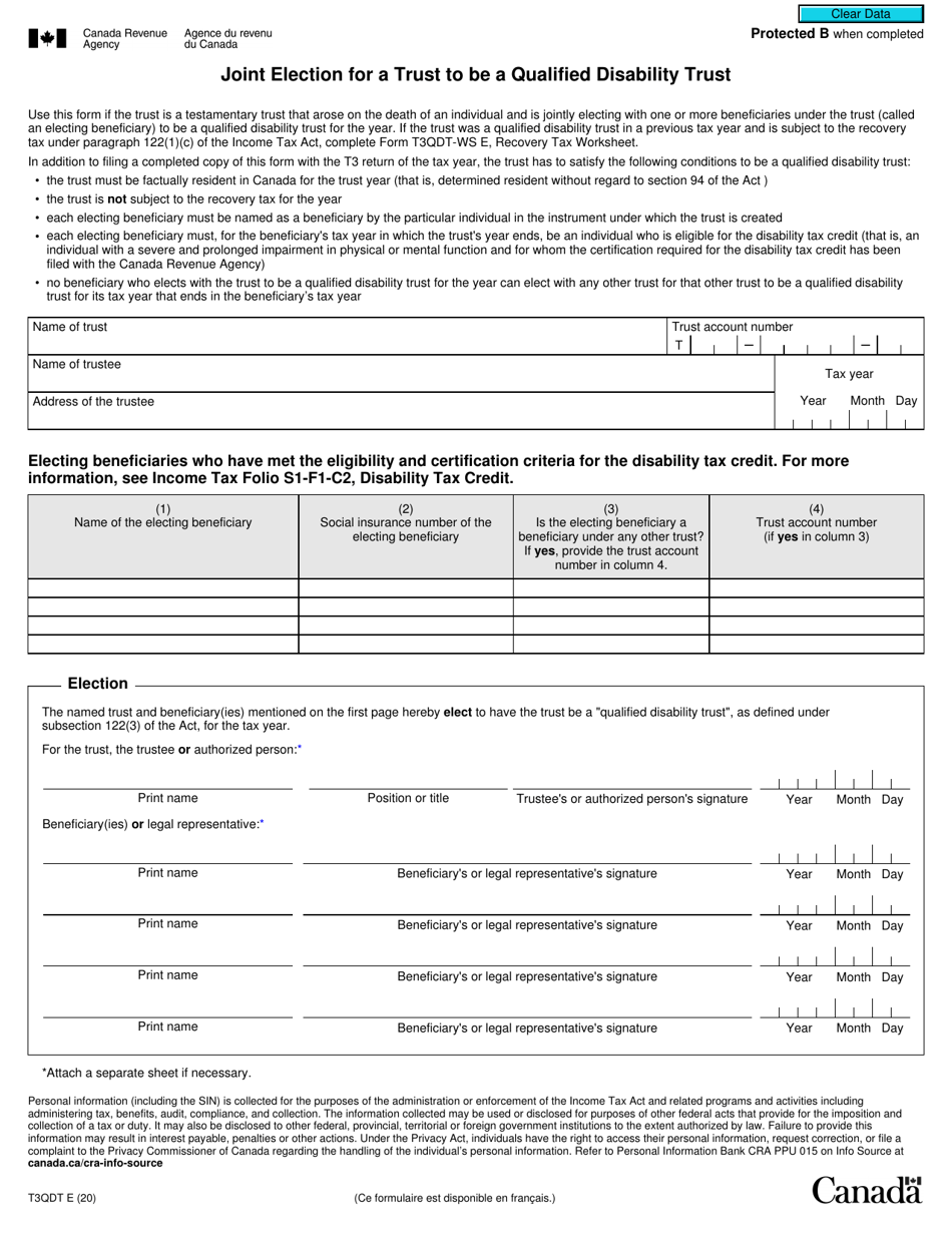 Form T3QDT Download Fillable PDF or Fill Online Joint Election for a