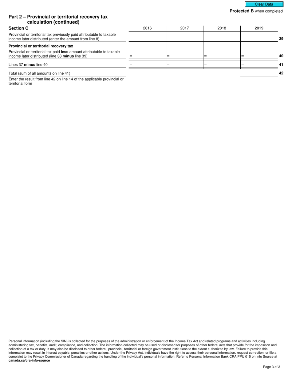 Form T3QDT-WS Recovery Tax Worksheet - Canada, Page 3