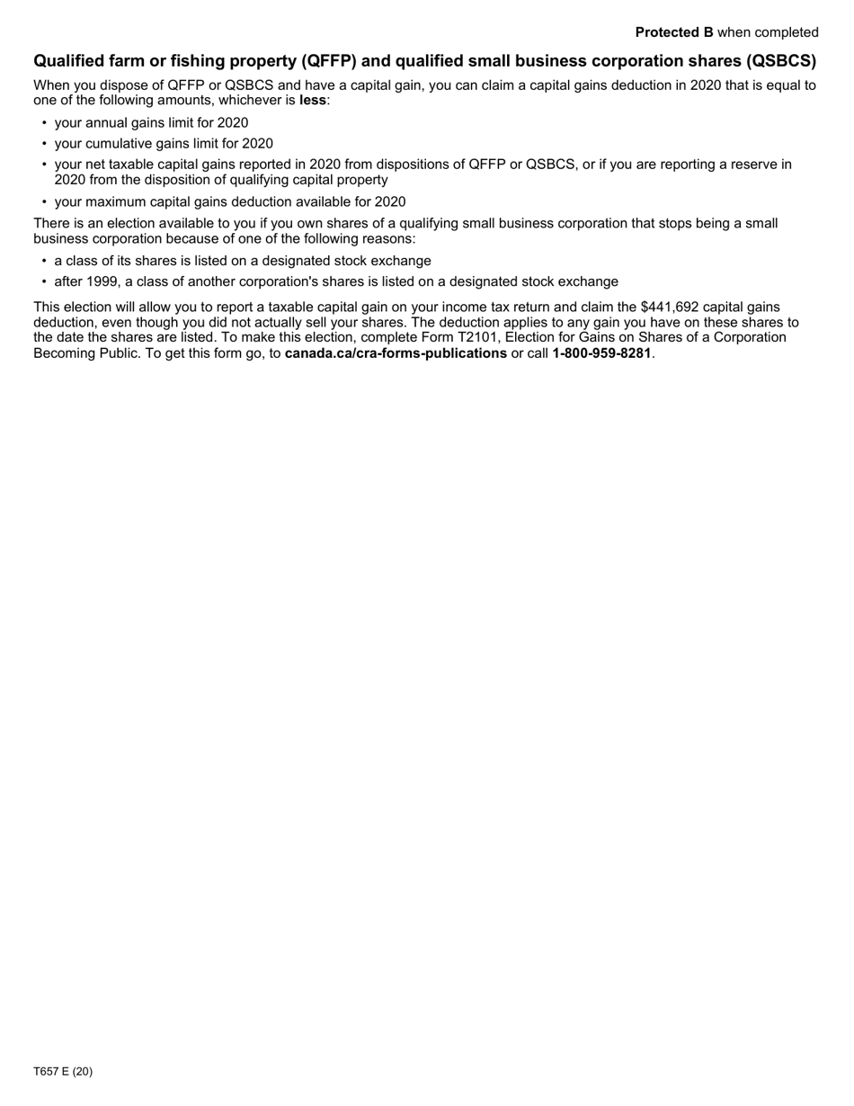 Form T657 Calculation of Capital Gains Deduction - Canada, Page 2