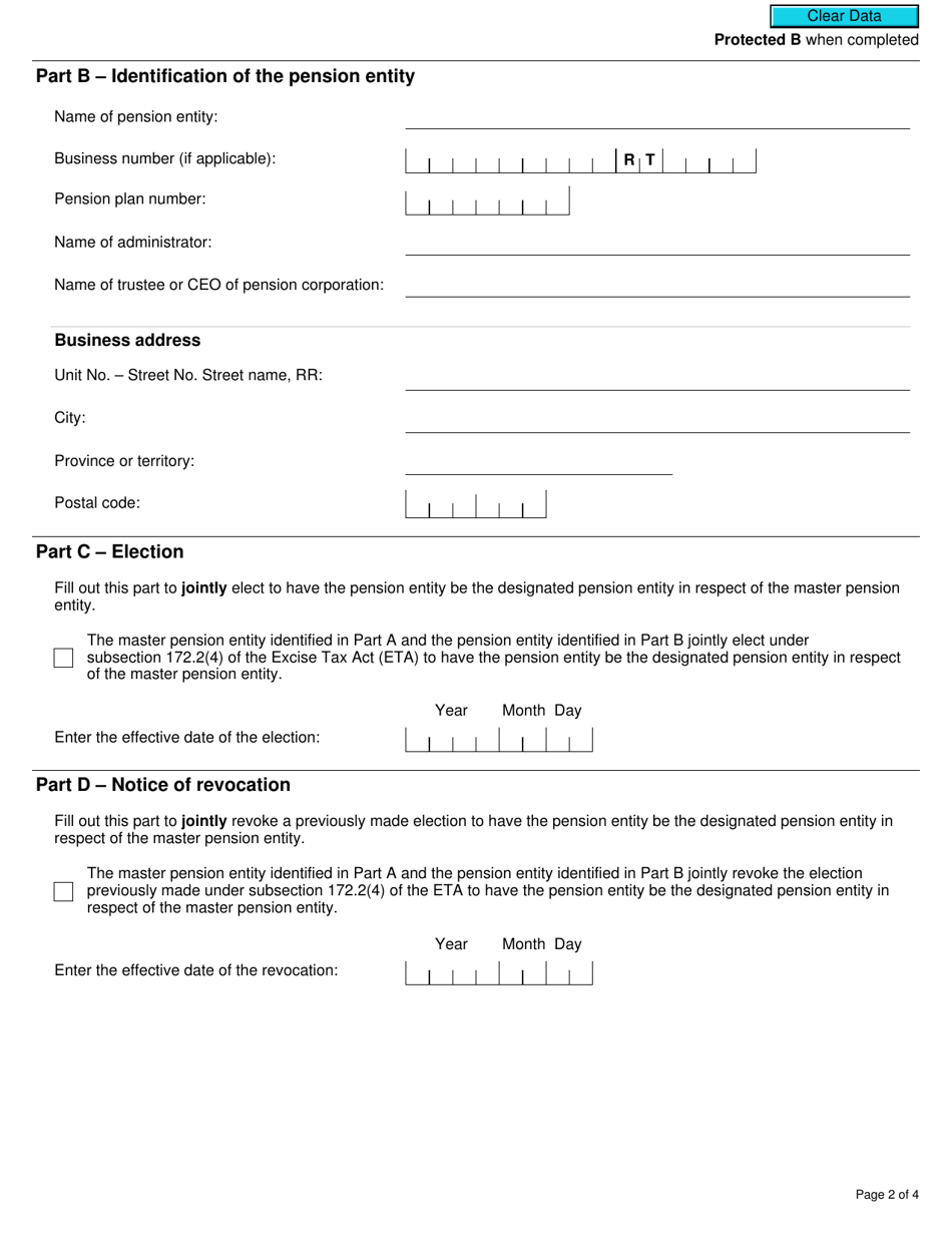 Form RC4618 Election or Revocation of an Election for Gst / Hst Purposes to Designate a Pension Entity in Respect of a Master Pension Entity - Canada, Page 2