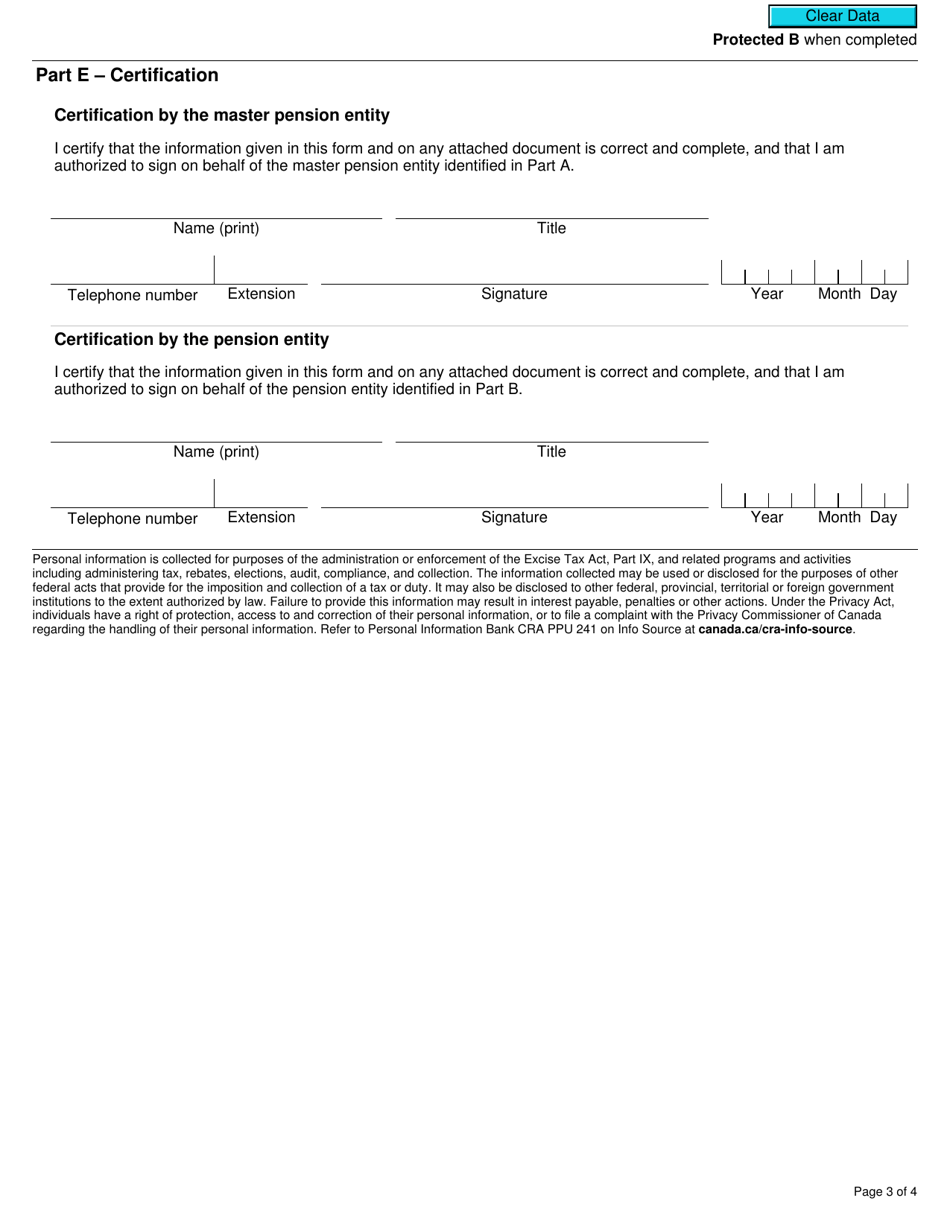 Form RC4618 Election or Revocation of an Election for Gst / Hst Purposes to Designate a Pension Entity in Respect of a Master Pension Entity - Canada, Page 3