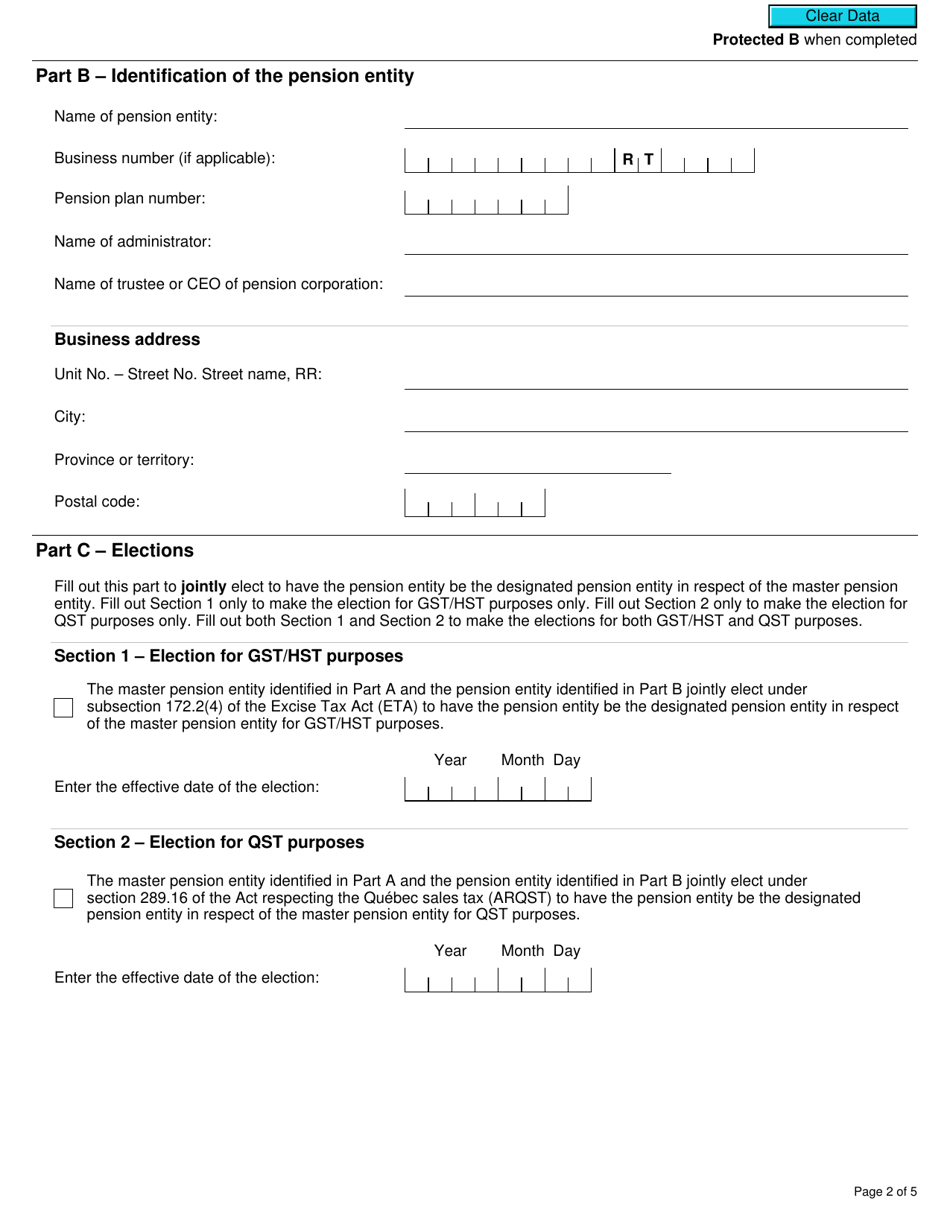 Form RC7218 Elections or Revocation of Elections for Gst / Hst and / or Qst Purposes to Designate a Pension Entity That Is a Selected Listed Financial Institution in Respect of a Master Pension Entity - Canada, Page 2