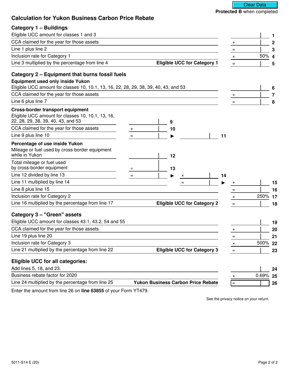 Form 5011-S14 Schedule YT(S14) Yukon Government Carbon Price Rebate - Canada, Page 2