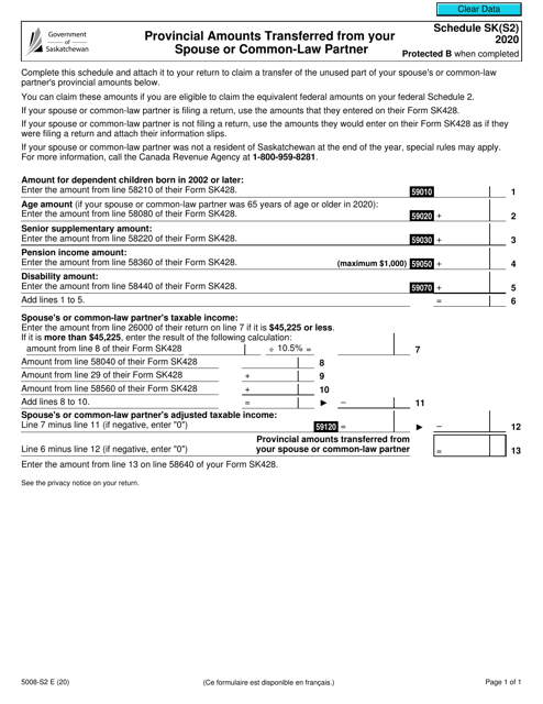 Form 5008-S2 Schedule SK(S2) 2020 Printable Pdf