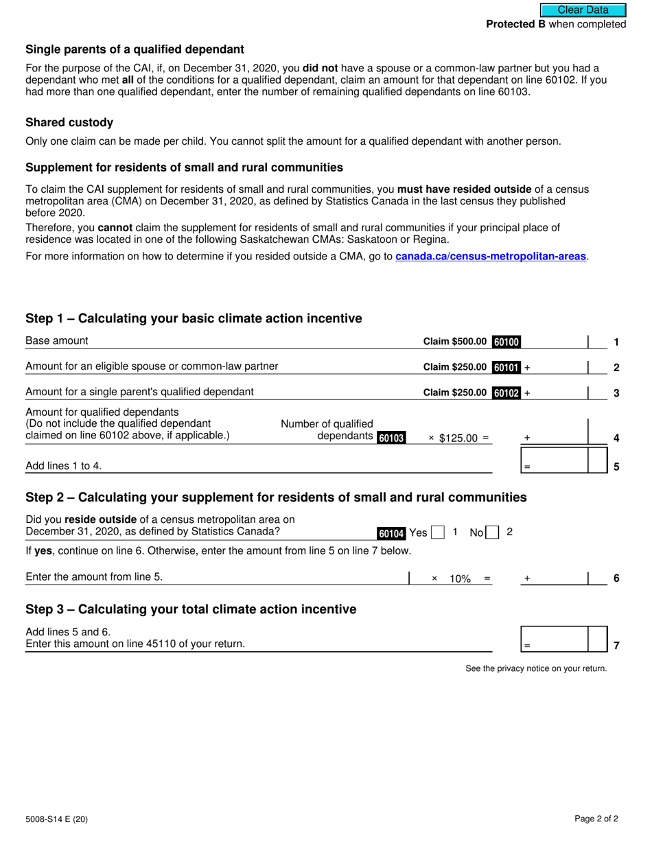 Form 5008-S14 Schedule 14 Climate Action Incentive - Canada, Page 2