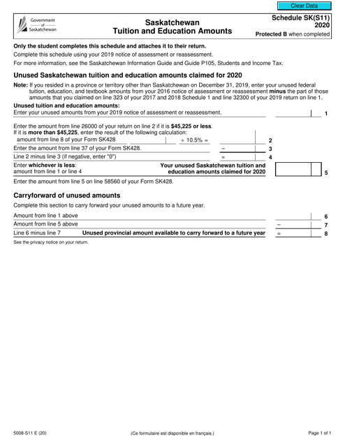 Form 5008-S11 Schedule SK(S11) 2020 Printable Pdf