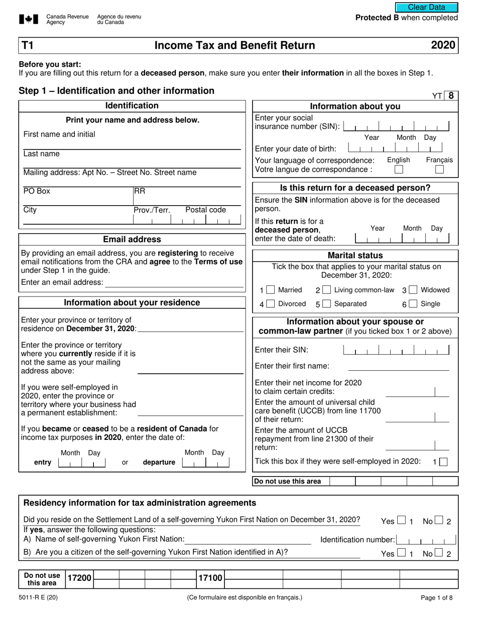Form 5011-R Income Tax and Benefit Return - Canada, Page 1