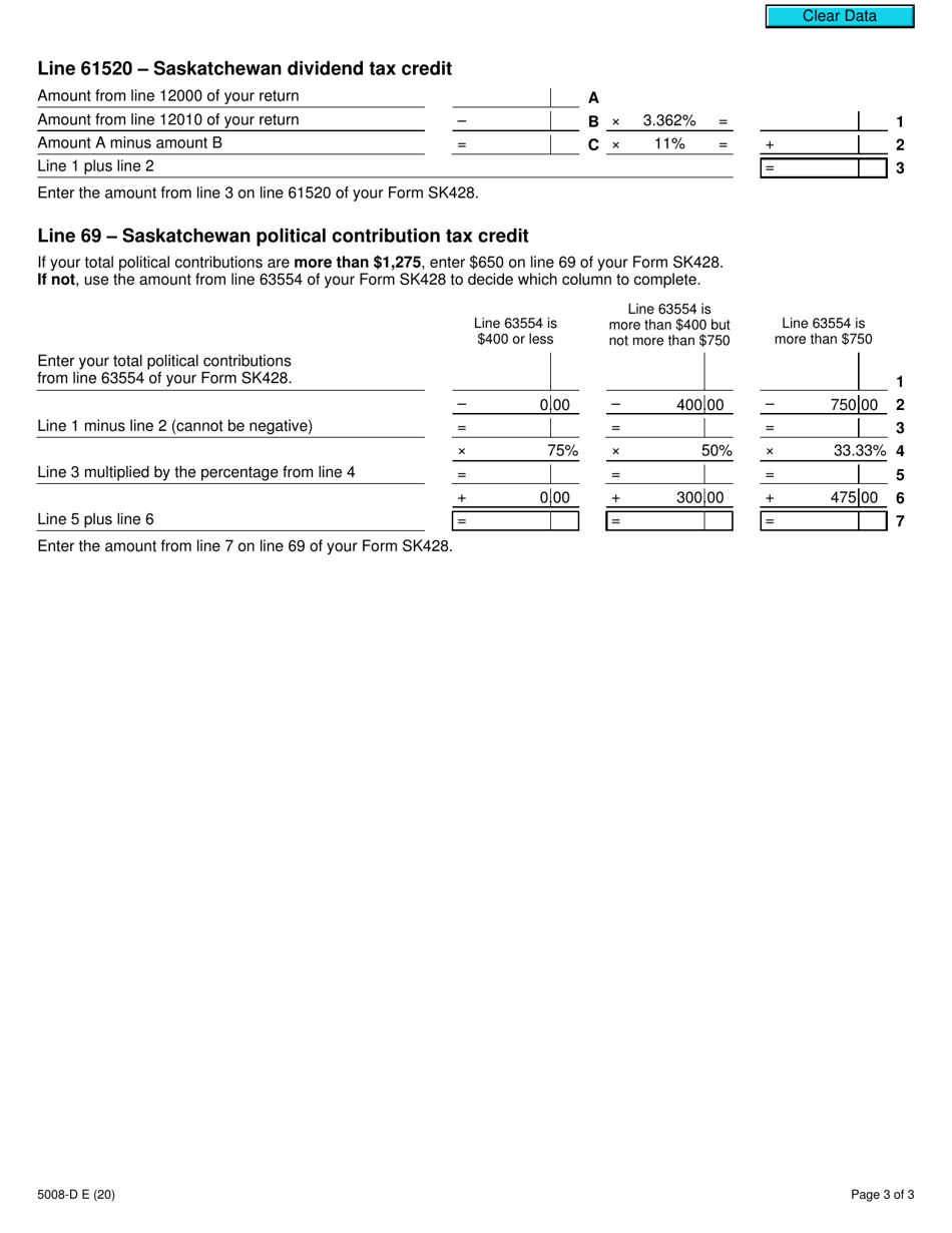 Form 5008-D Worksheet SK428 Saskatchewan - Canada, Page 3