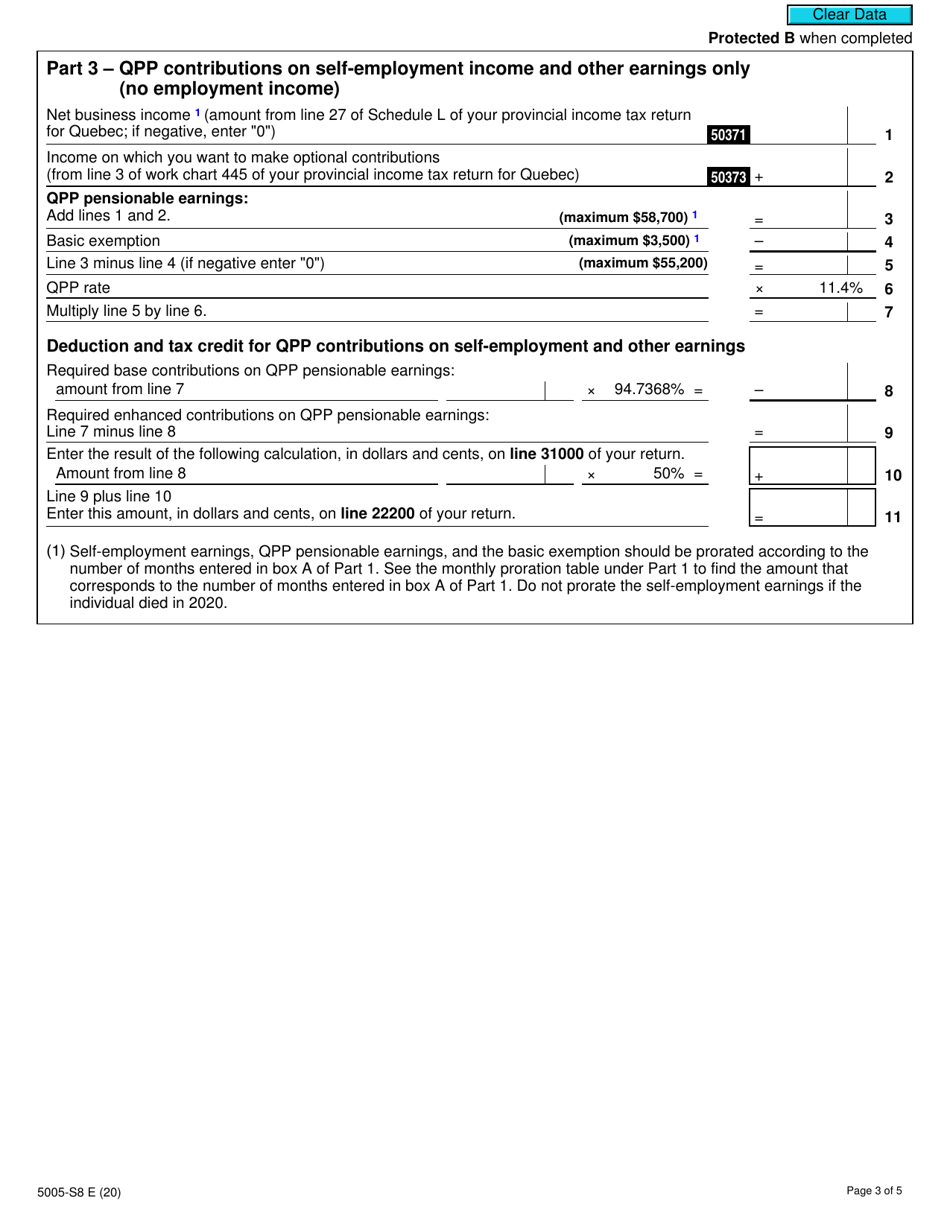 Form 5005-S8 Schedule 8 Quebec Pension Plan Contributions - Canada, Page 3