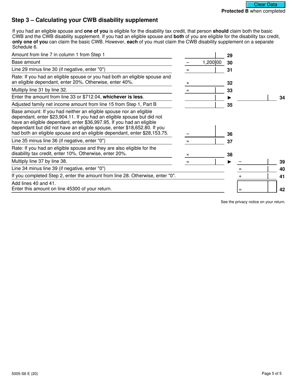 Form 5005-S6 Schedule 6 Canada Workers Benefit - Canada, Page 5