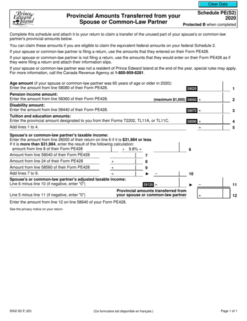 Form 5002-S2 Schedule PE(S2) 2020 Printable Pdf