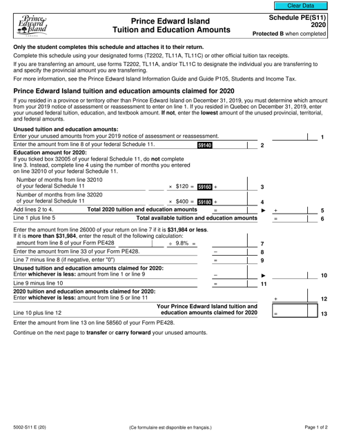 Form 5002-S11 Schedule PE(S11) 2020 Printable Pdf