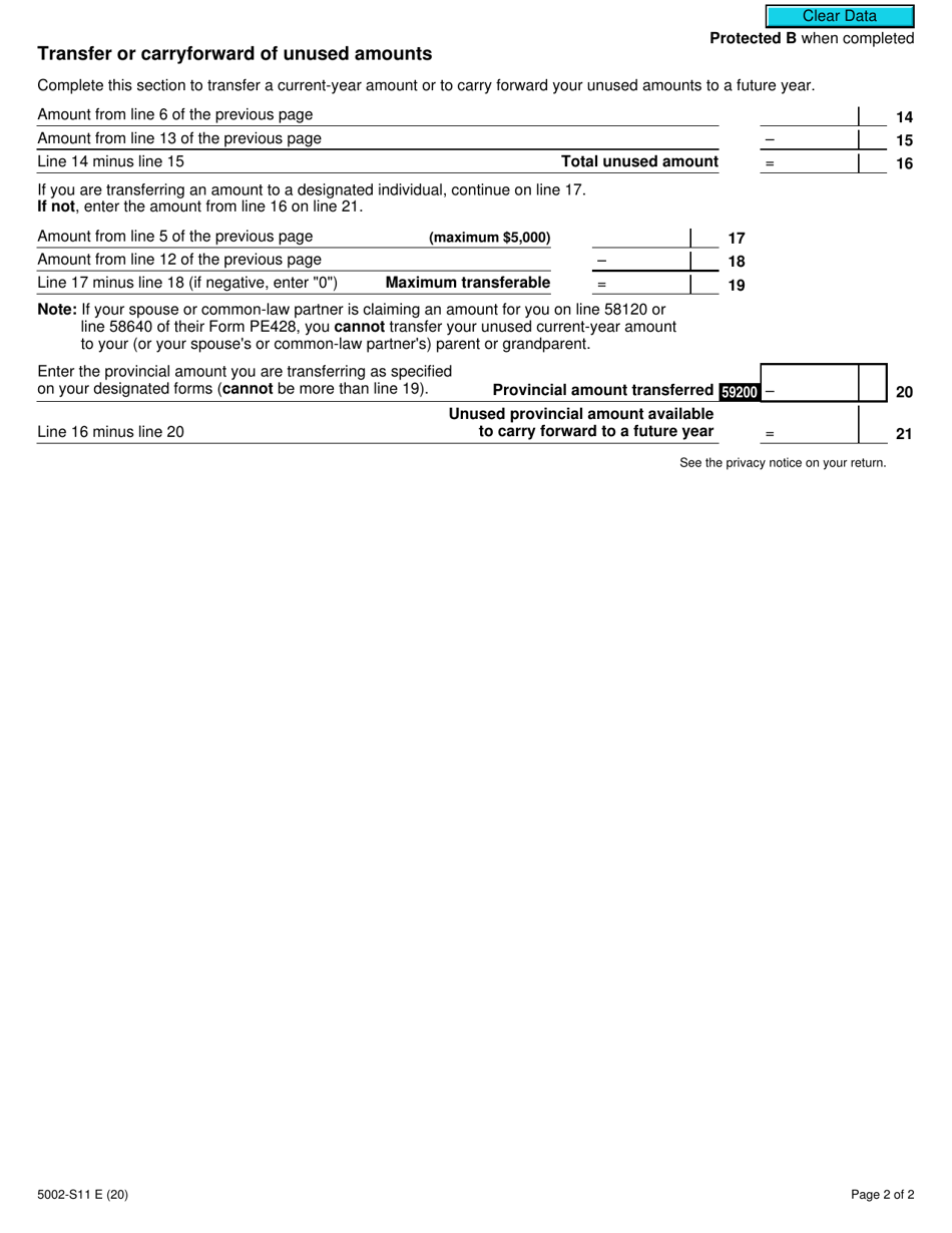 Form 5002-S11 Schedule PE(S11) Prince Edward Island Tuition and Education Amounts - Canada, Page 2