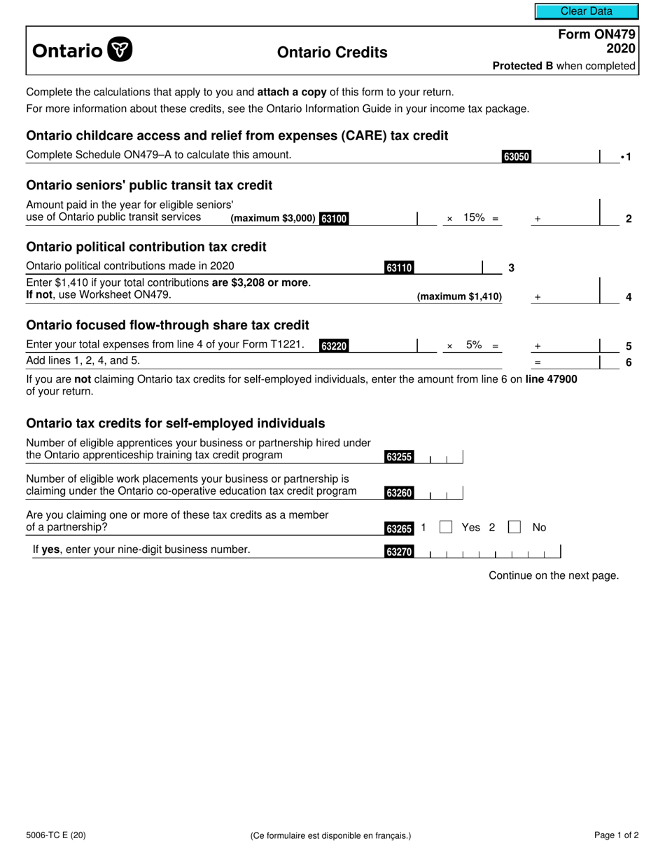 Form 5006-TC (ON479) Ontario Credits - Canada, Page 1