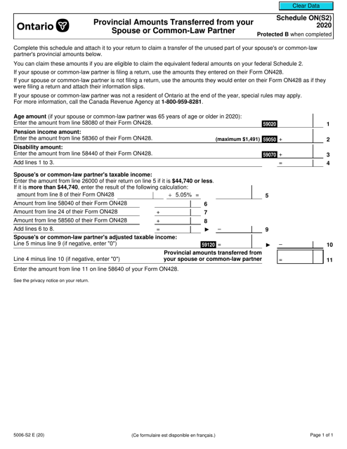 Form 5006-S2 Schedule ON(S2) 2020 Printable Pdf