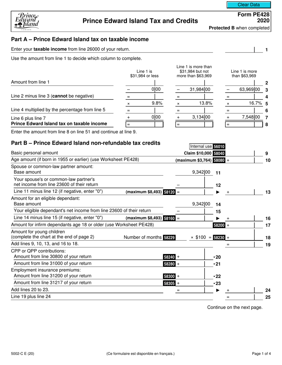 Form 5002-C (PE428) Prince Edward Island Tax and Credits - Canada, Page 1