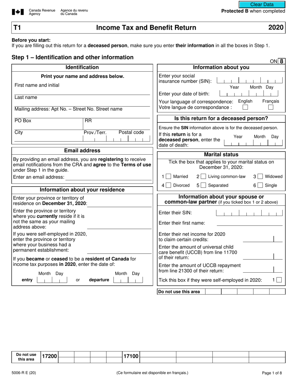 Form 5006-R Income Tax and Benefit Return - Canada, Page 1
