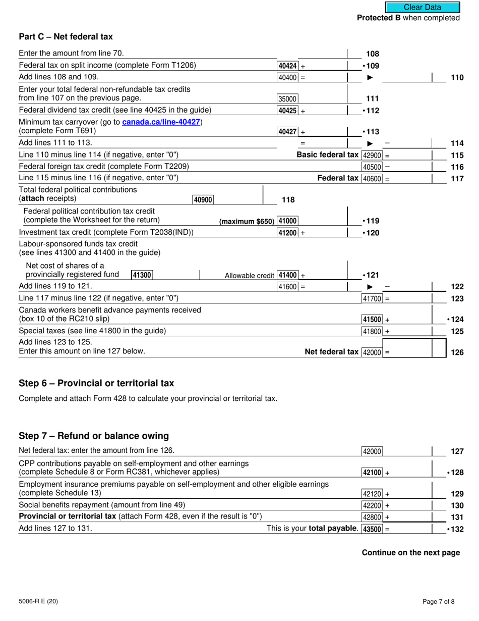 Form 5006-R Income Tax and Benefit Return - Canada, Page 7