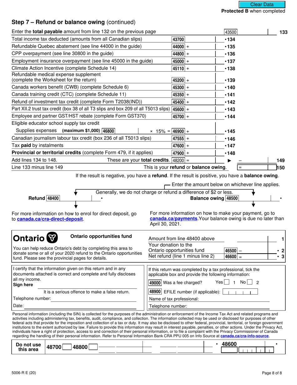 Form 5006-R Income Tax and Benefit Return - Canada, Page 8